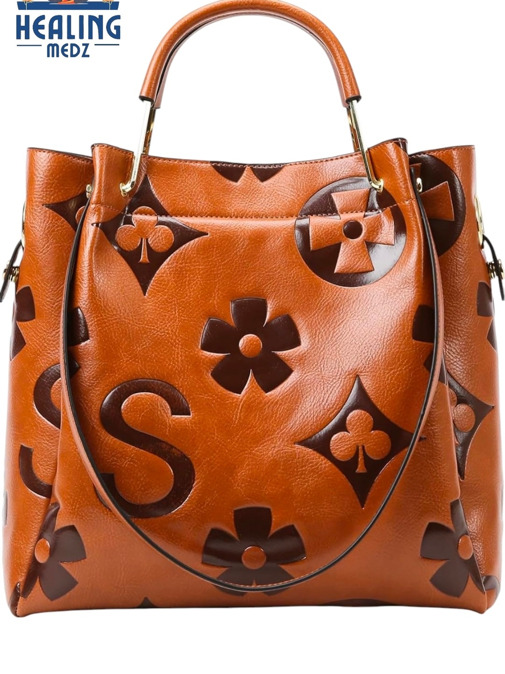 Women's Floral Handbag Embossed Leather Top Handle Handbag Set Large